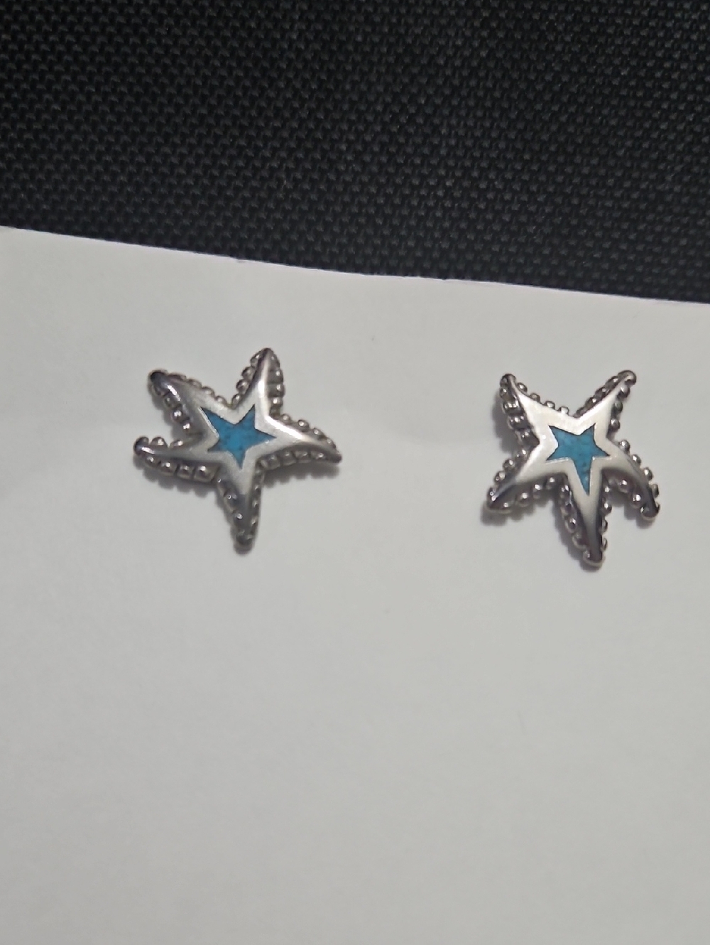 Starfish Stud Earrings with Blue Inset